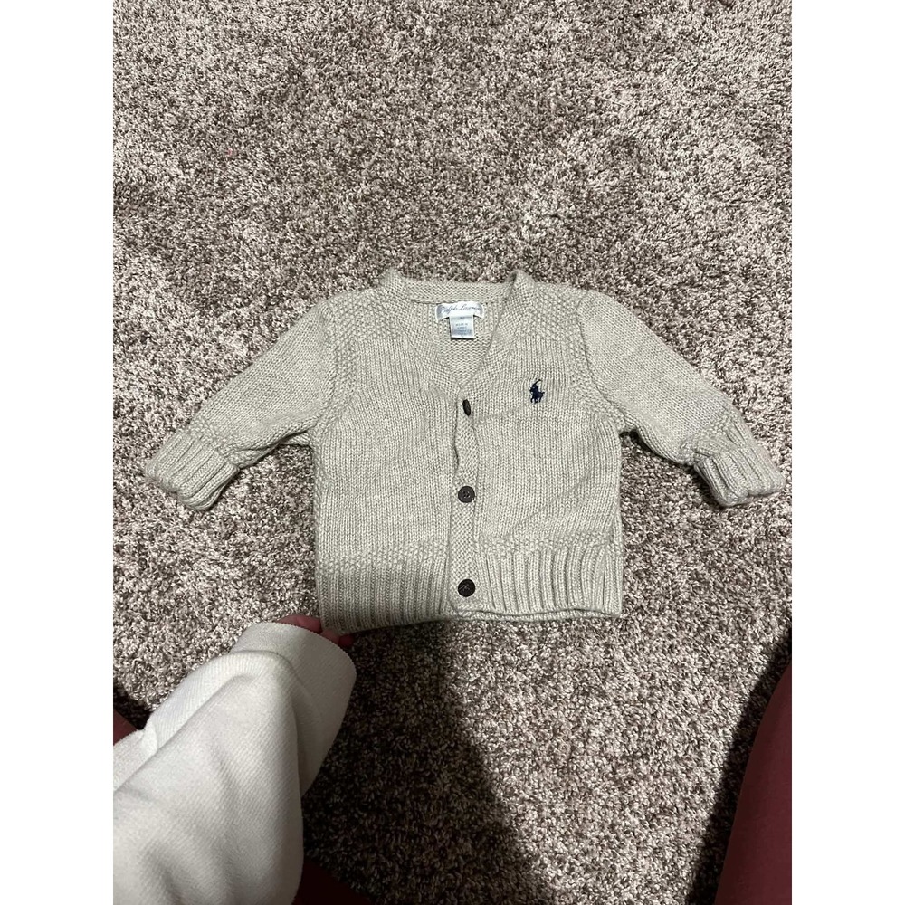 Ralph Lauren Baby Boys Cardigan Sweater Oatmeal Beige Knit 3M